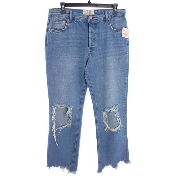 We The Free Maggie Mid Rise Straight Leg Distressed Light Stone Wash Size 28 - Picture 1 of 9